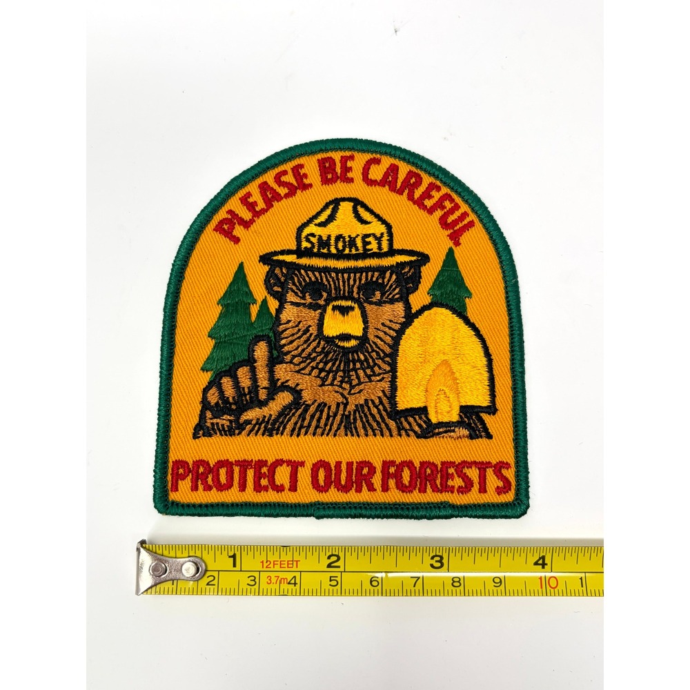 Vintage Smokey Bear Protect Our Forests Embroidered Patch Yellow Green
